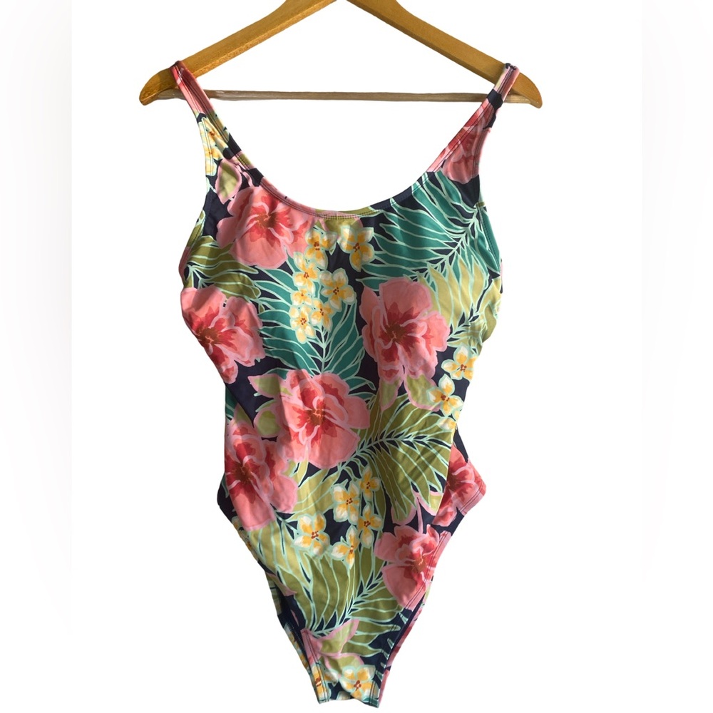 Hurley Tropical One-Piece Swimsuit L‎ Open Back Molded Cups Adjustable Straps